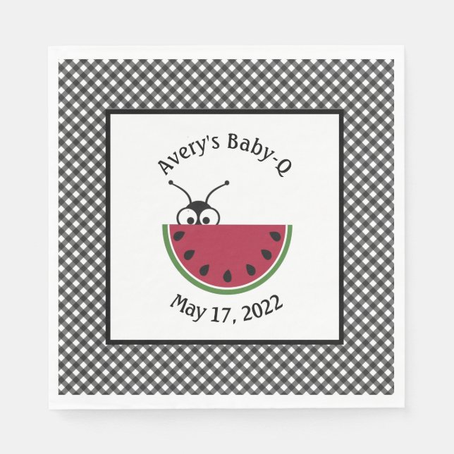 Picnic Ant Watermelon Black Gingham   Napkins (Front)