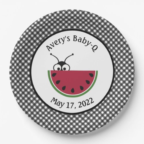 Picnic Ant Watermelon Black Gingham  Paper Plates