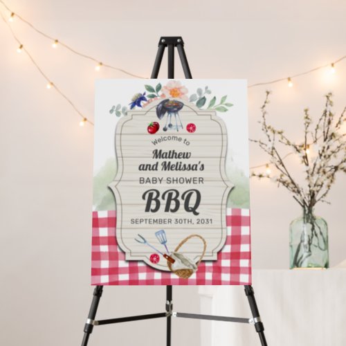 Picnic Baby Shower BBQ Watercolor Buffalo Plaid Foam Board