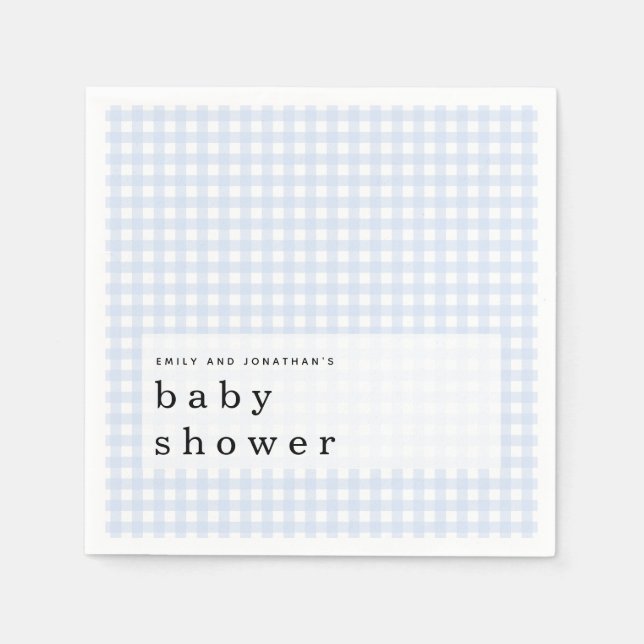 Picnic Baby Shower Names Blue Gingham Napkins (Front)