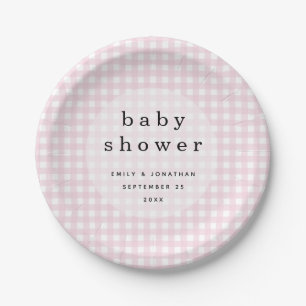 Picnic Baby Shower Names Date Pink Gingham Paper Plates