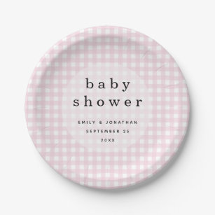 Buffalo Plaid Paper Plates, It's A Girl Baby Shower Party (7 In