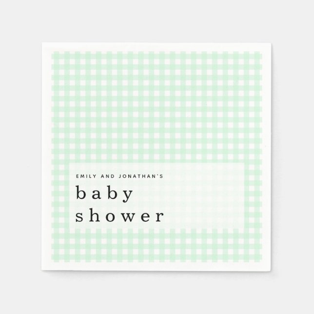 Picnic Baby Shower Names Green Gingham Napkins (Front)