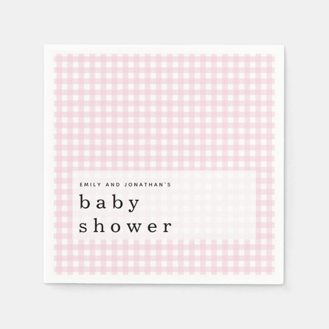Picnic Baby Shower Names Pink Gingham Napkins (Front)