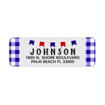 Picnic &amp; Banner | Blue Checkered Tablecloth Summer Label