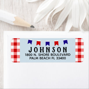 Picnic & Banner   Red White Blue Summer BBQ Party Label