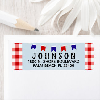 Picnic & Banner | Red White Blue Summer BBQ Party Label