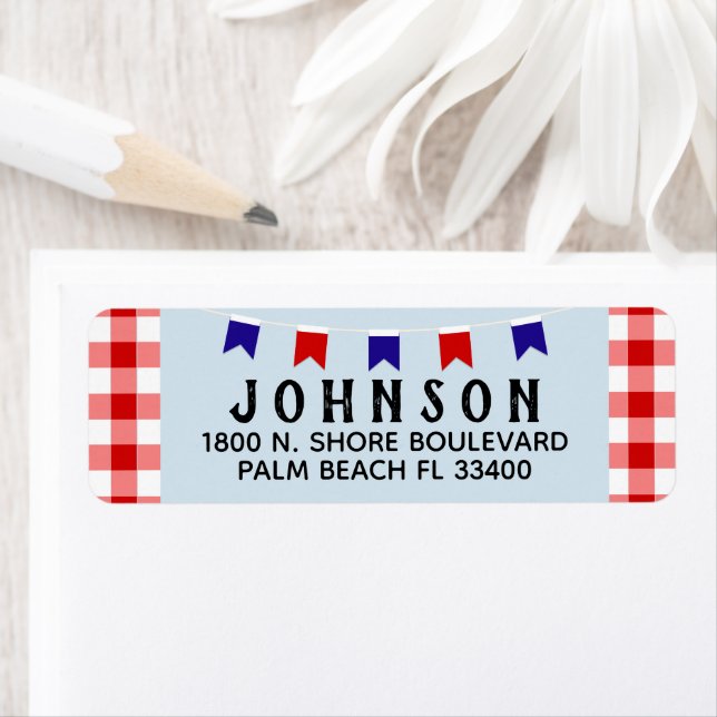 Picnic & Banner | Red White Blue Summer BBQ Party Label (Insitu)