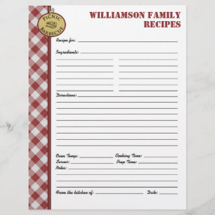 Picnic Barbecue Red Checkered Custom Recipe Page