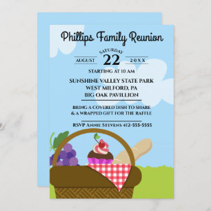 Picnic Basket Cloudy Sky Family Reunion Invitation