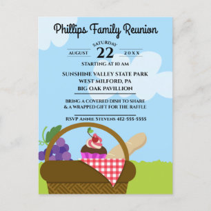 Picnic Basket Cloudy Sky Family Reunion Invitation Postcard