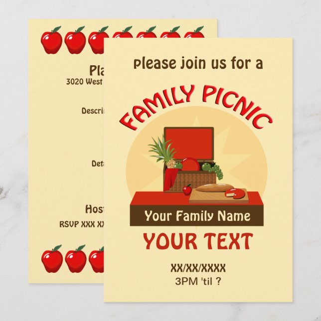 Picnic Basket Family Picnic Reunion Invite (Front/Back)