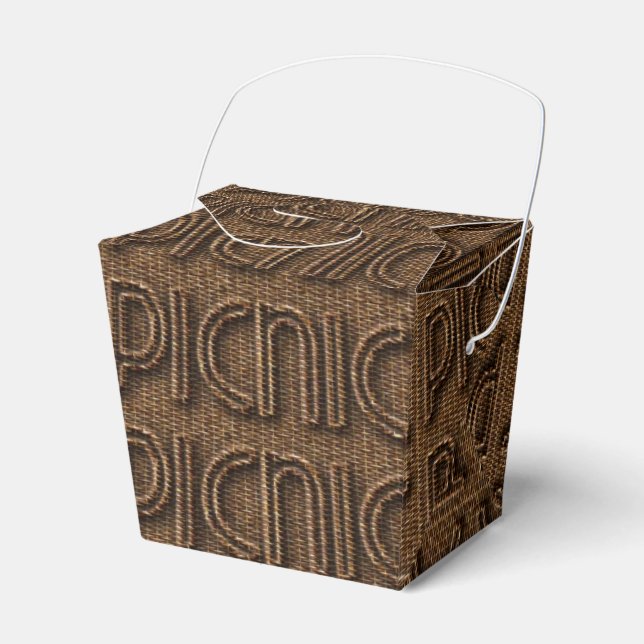 Picnic Basket Funny Wicker Typography Brown Party Favor Boxes (Front Side)