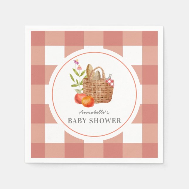 Picnic Basket Red GIngham Baby Shower Napkins (Front)