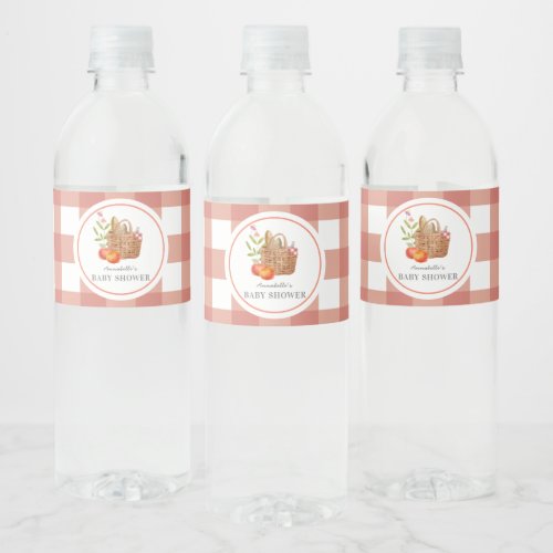 Picnic Basket Red GIngham Baby Shower Water Bottle Label