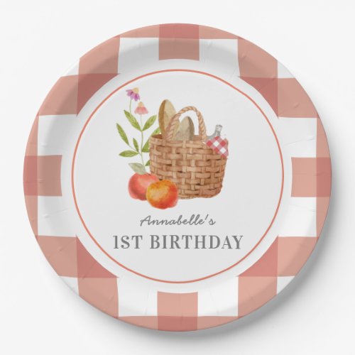 Picnic Basket Red GIngham Birthday Paper Plate