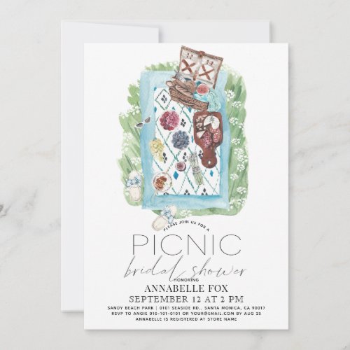 Picnic Basket Watercolor Bridal Shower Invitation