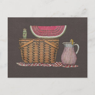 Picnic Basket & Watermelon Postcard