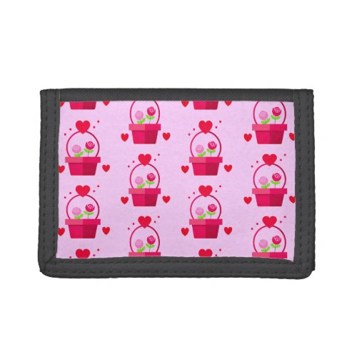 Picnic basket with hearts and roses trifold wallet