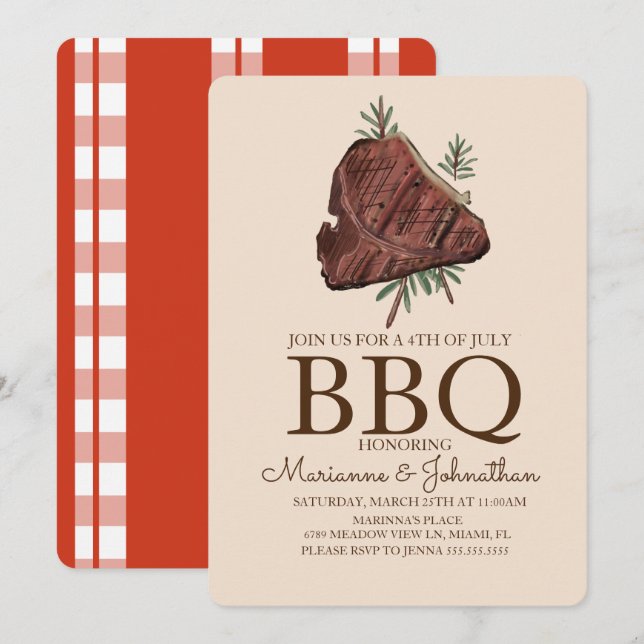 Picnic BBQ Cookout Hand Drawn Steak Invitation (Front/Back)