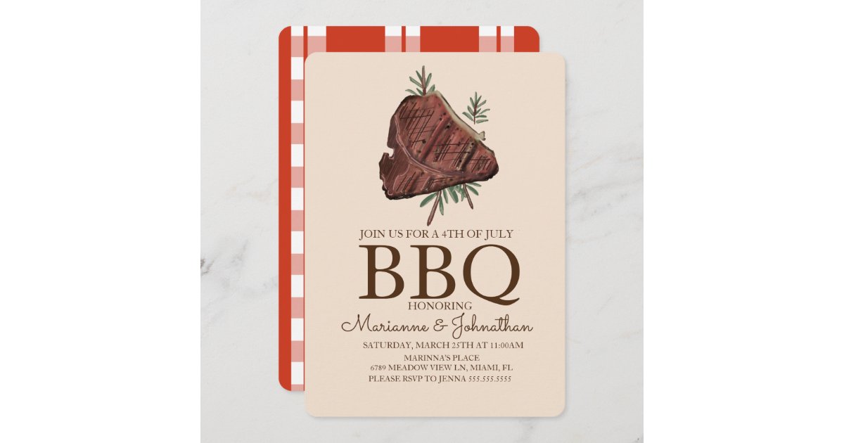Picnic BBQ Cookout Hand Drawn Steak Invitation Zazzle