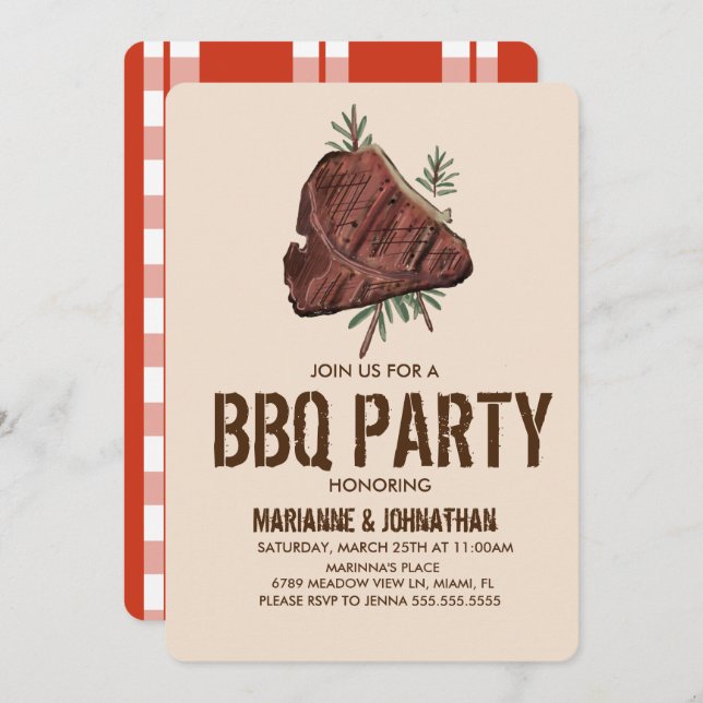Picnic BBQ Party Cookout Hand Drawn Steak  Invitation (Front/Back)