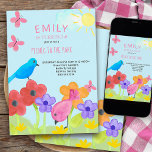 Picnic Birthday Party Colorful Kids Garden Invitation<br><div class="desc">Cute kids picnic birthday invitation for picnic in the park or easy to customize to suit your theme,  such as garden party or nature trail. Colorful summer garden design with doodle art flowers,  birds and butterflies enjoying the garden on a warm sunny day.</div>