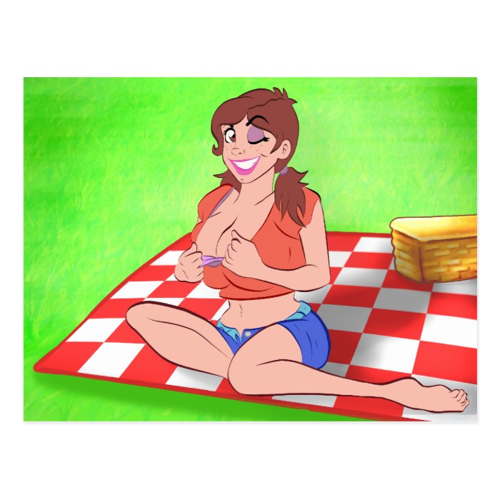 Picnic Cartoon Pin Up Postcard