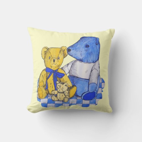 picnic cloth with cute teddy bear pattern lemon throw pillow