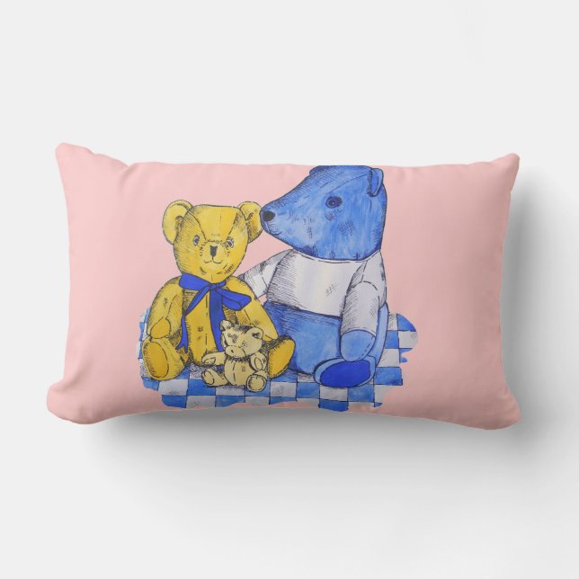 picnic cloth with cute teddy bear pattern pink lumbar pillow (Front)