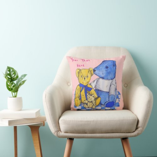 picnic cloth with cute teddy bear pattern pink throw pillow