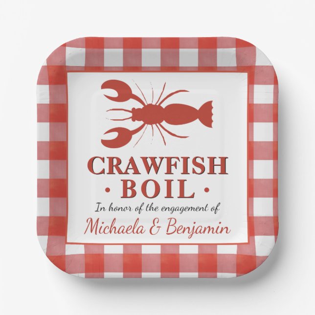 Picnic Crawfish Boil Lobster Party Engagement Red Paper Plates (Front)