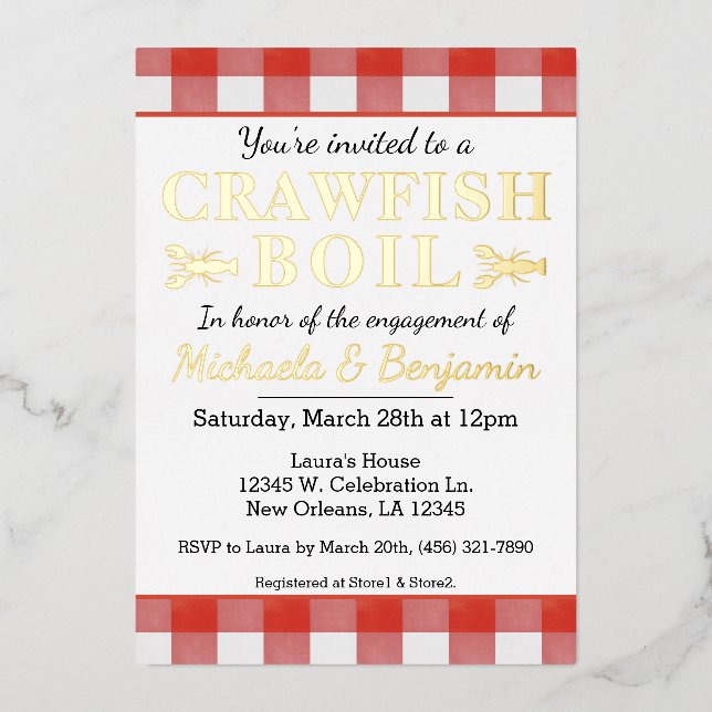 Picnic Crawfish Boil Seafood Party Engagement Foil Invitation (Front)