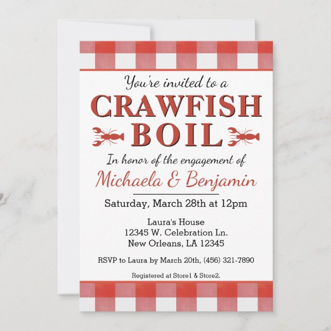 Picnic Crawfish Boil Seafood Party Engagement Red Invitation (Front)