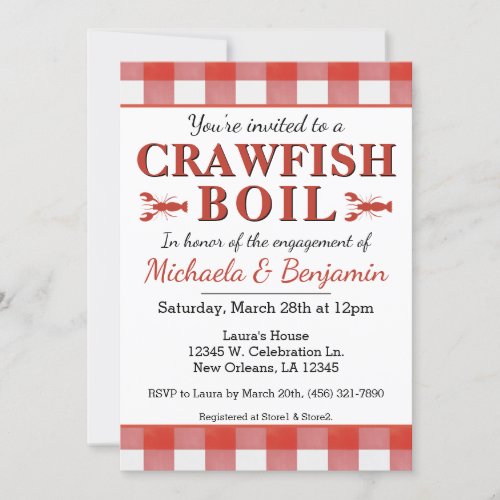 Picnic Crawfish Boil Seafood Party Engagement Red Invitation
