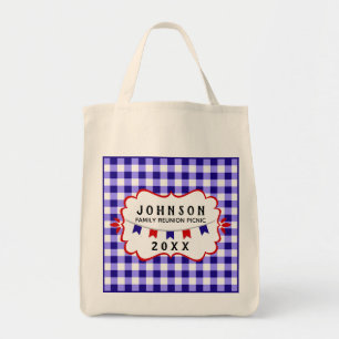Picnic Family Reunion Blue Checker • Barbecue Tote Bag