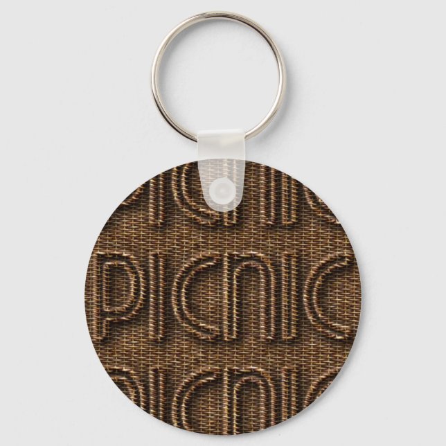 Picnic Funny Wicker Style Typography Brown Keychain (Front)