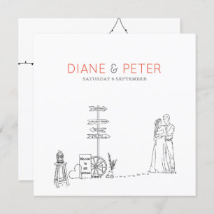 Picnic Garden Minimalist Black and White Wedding Invitation