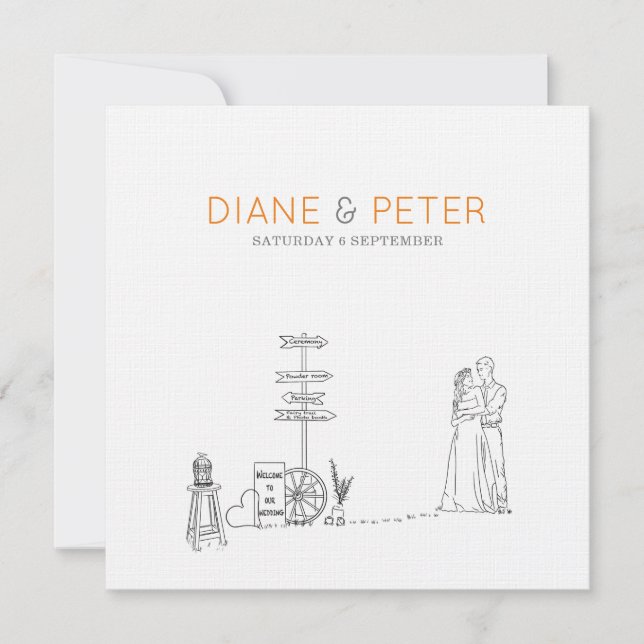 Picnic Garden Minimalist Black and White Wedding Invitation (Front)