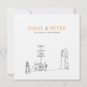 Picnic Garden Minimalist Black and White Wedding Invitation