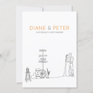 Picnic Garden Minimalist Black and White Wedding Invitation