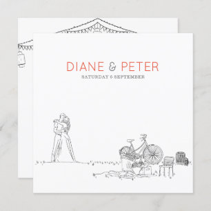 Picnic Garden Minimalist Black and White Wedding  Invitation