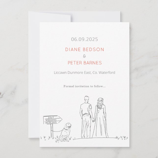 Picnic Garden Minimalist Black and White Wedding  Save The Date (Back)