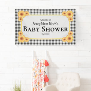 Picnic Gingham Sunflower Baby Shower Welcome Banner