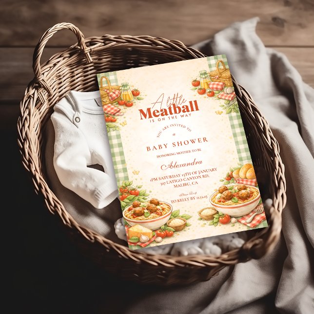 Picnic Green Gingham Little Meatball Baby Shower Invitation (Creator Uploaded)