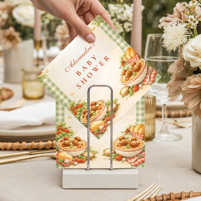 Picnic Green Gingham Little Meatball Baby Shower Napkins (Creator Uploaded)