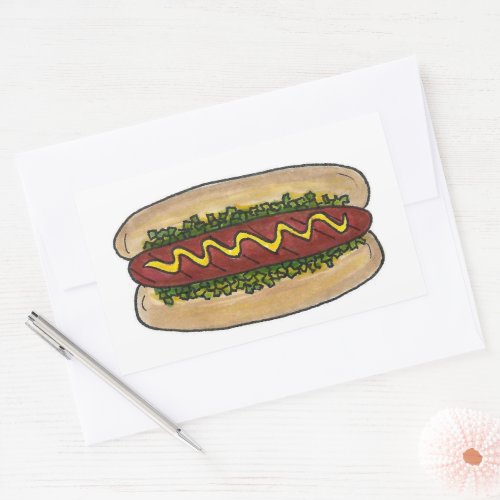 Picnic Hot Dog Bun Mustard Relish Fast Food Hotdog Rectangular Sticker