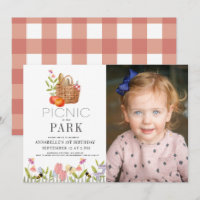 Picnic in the Park Basket 1st Birthday Photo Invit