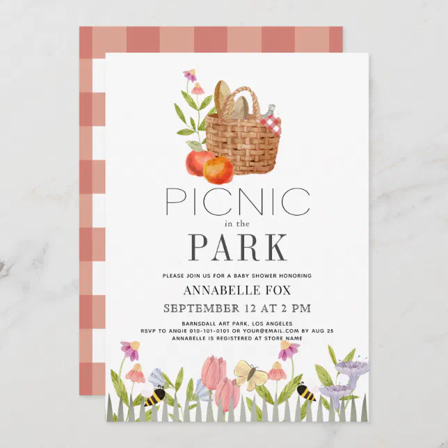 Picnic In The Park Basket Floral Baby Shower Invit Invitation 