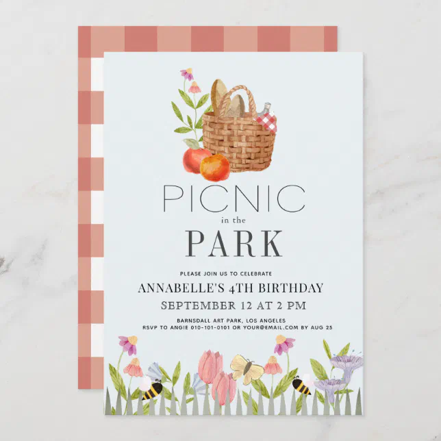 Picnic in the Park Basket Floral Birthday Invitation | Zazzle